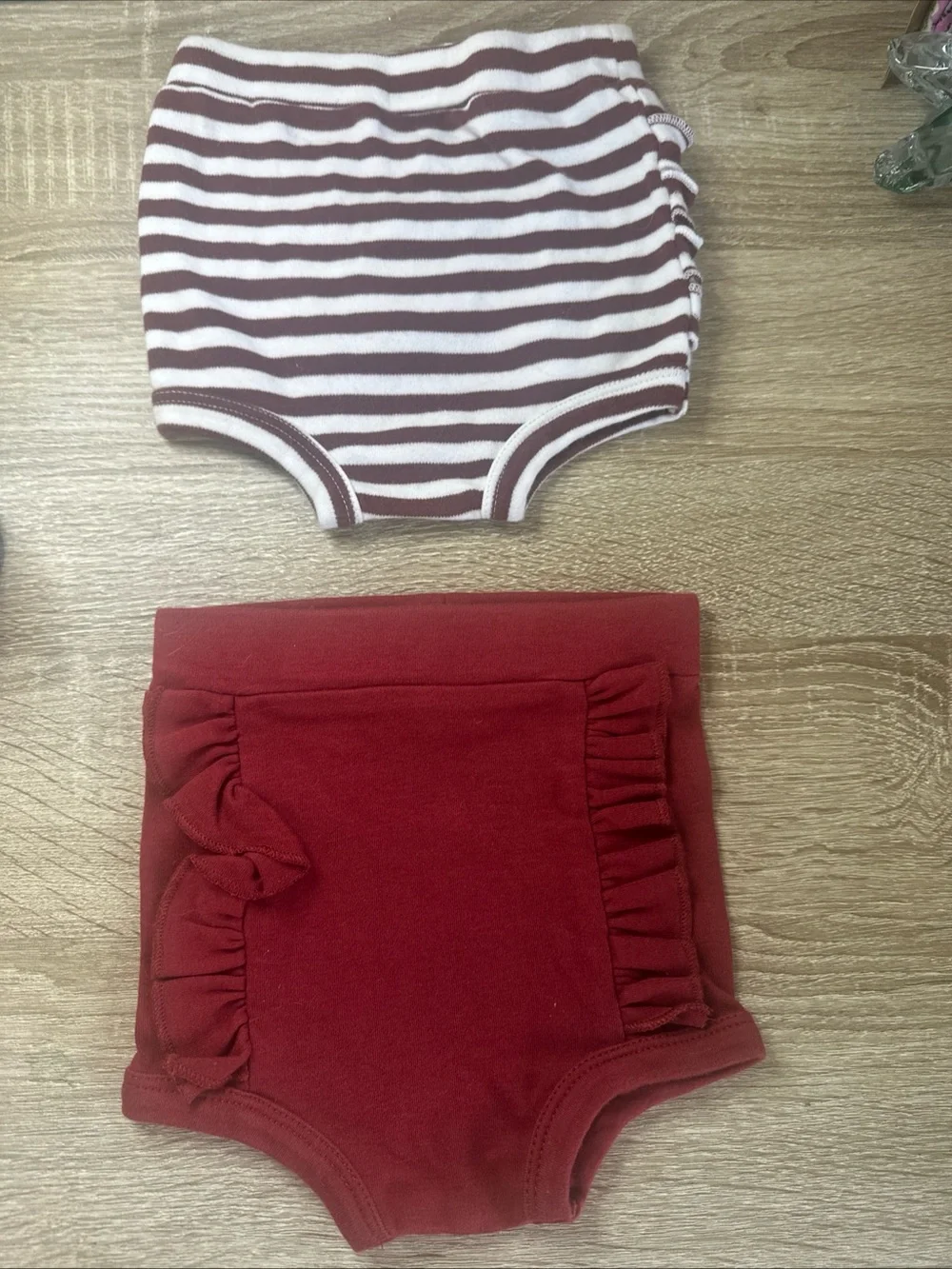 Kate Quinn Retro Ruffle Bloomers Bundle Size6-12 Mnths Burgandy & Striped Burg